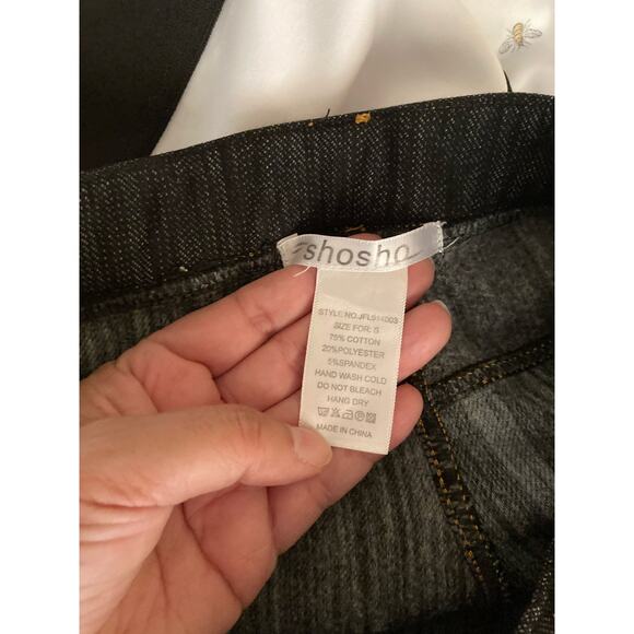 Shosho Women's Leggings Black Orange Contrast Stitch Size S Denim Look - Picture 6 of 6